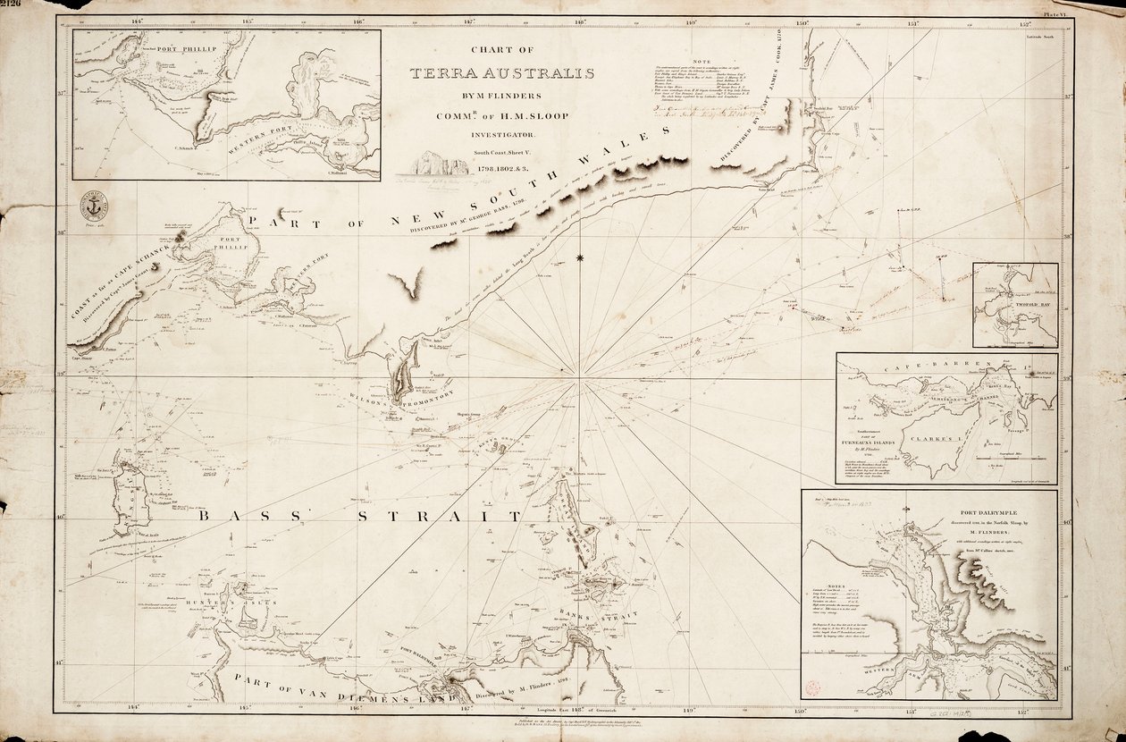 Carta del estrecho de Bass por Matthew Flinders de Matthew Flinders