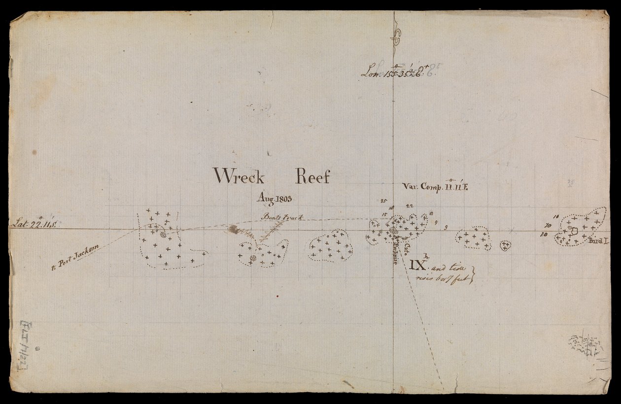 Carta del Arrecife del Naufragio, 1803, extraída de una colección de memorandos técnicos y correspondencia del Almirantazgo. de Matthew Flinders