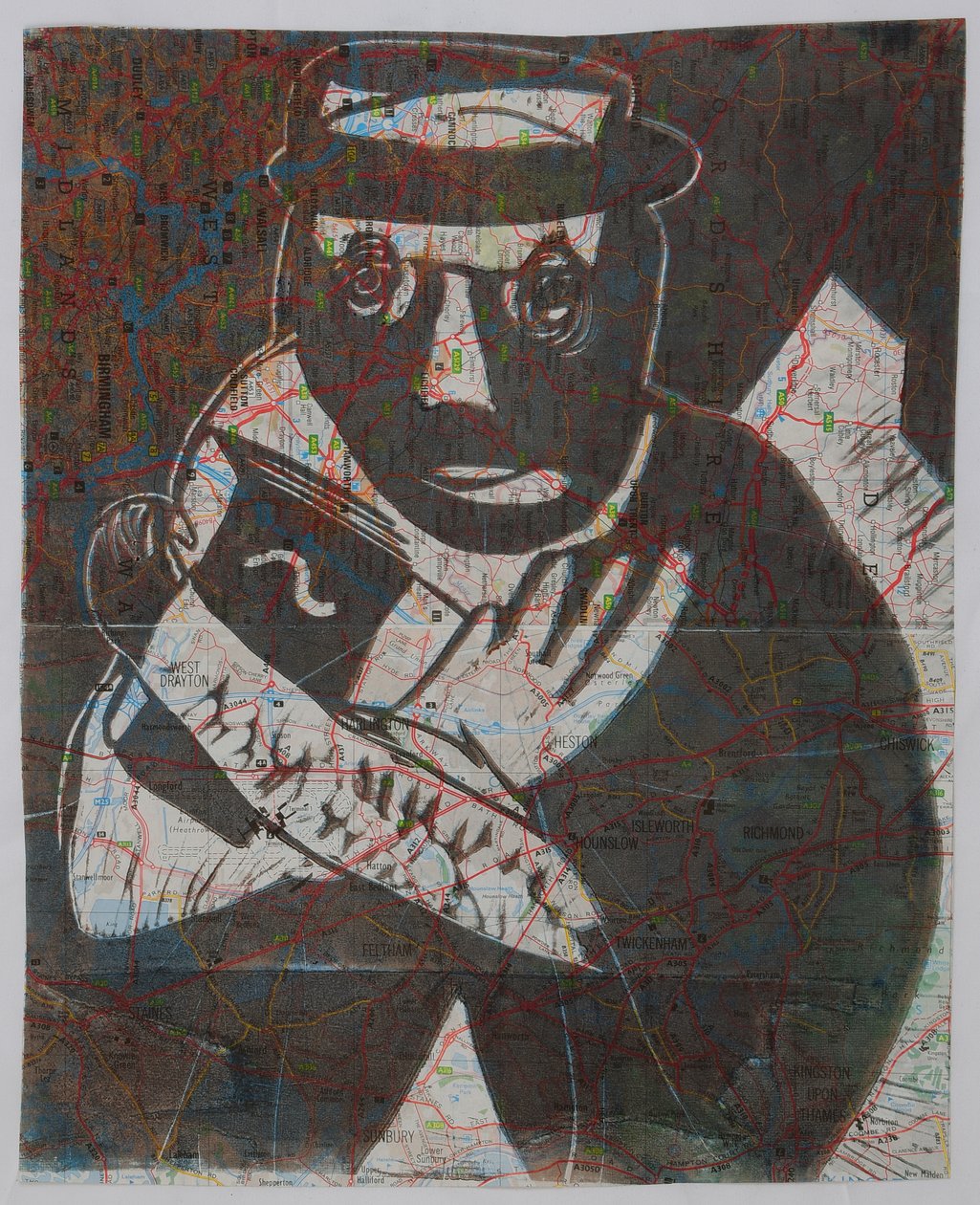 Salir de Inglaterra, 2006 (linograbado sobre mapa) de Matthew Hilton