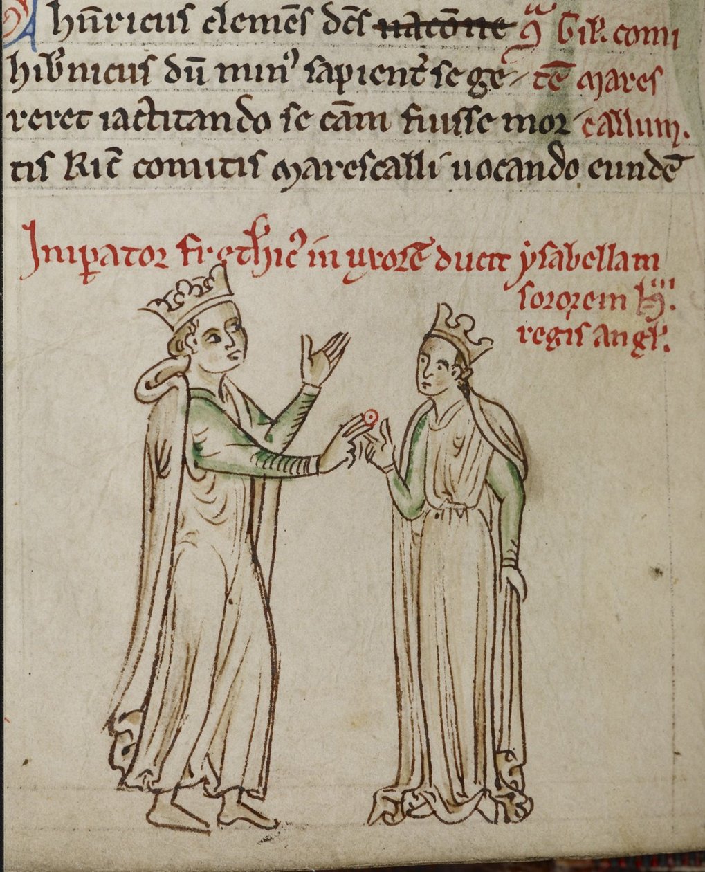 Federico II e Isabel de Inglaterra. De la Historia Anglorum, Chronica majora de Matthew Paris