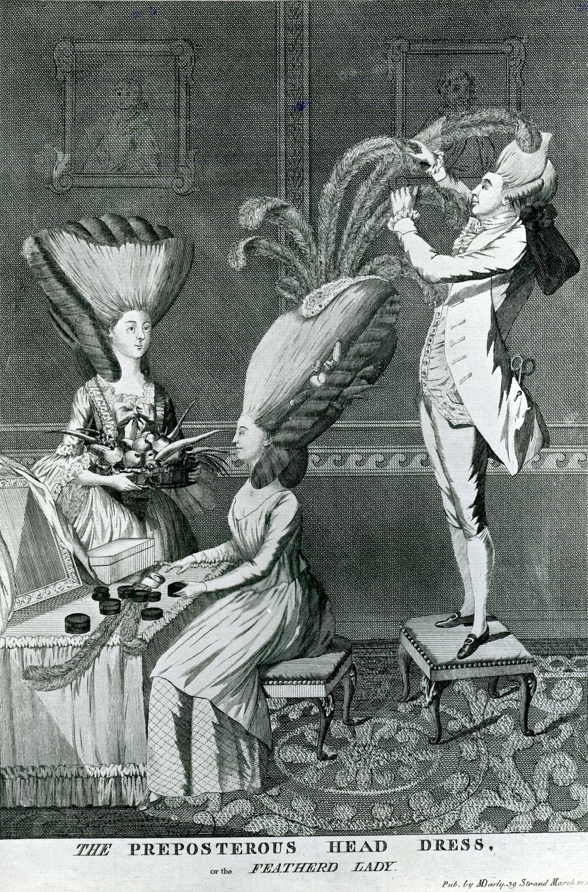 El tocado ridículo, o la dama emplumada, 1776 de Matthew or Matthias Darly