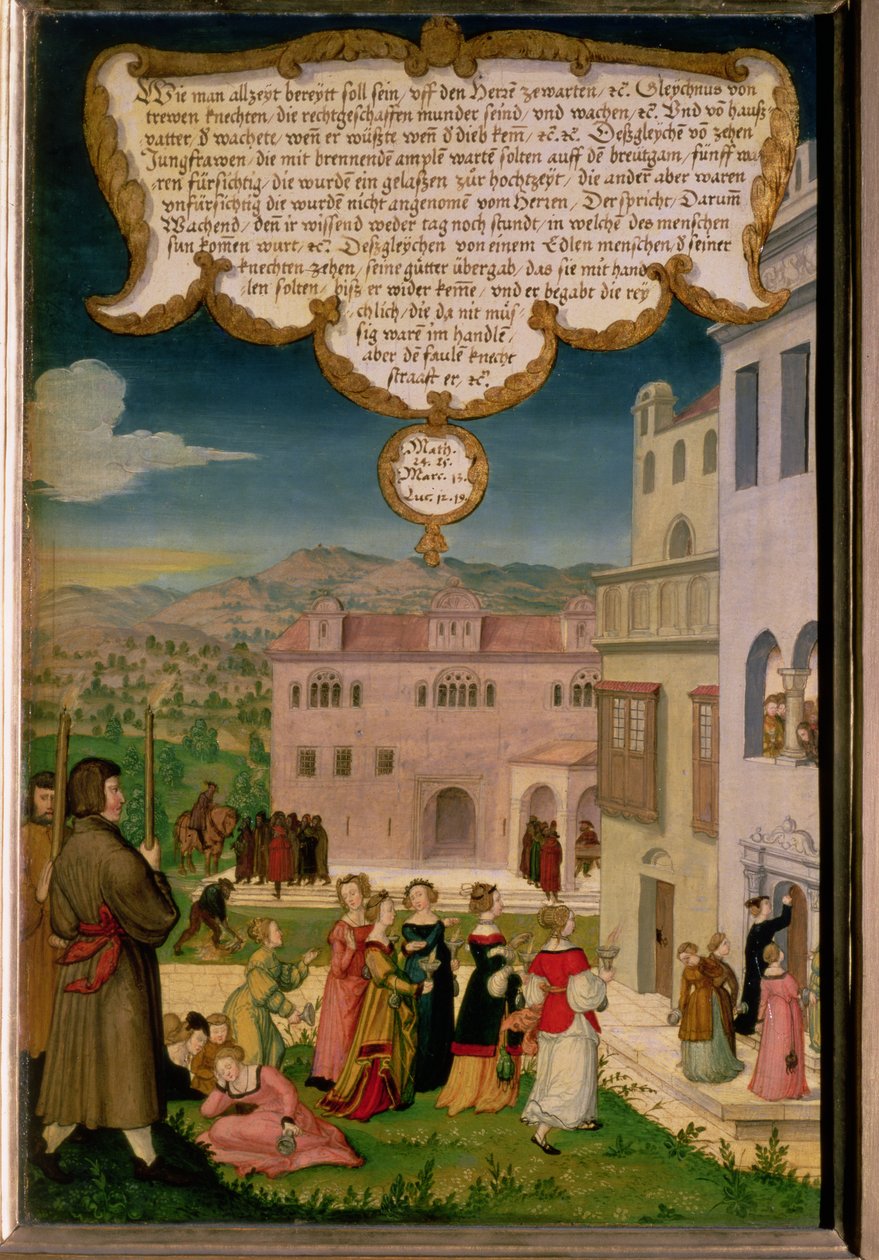 La parábola de las vírgenes prudentes y necias (detalle) de Matthias Gerung or Gerou