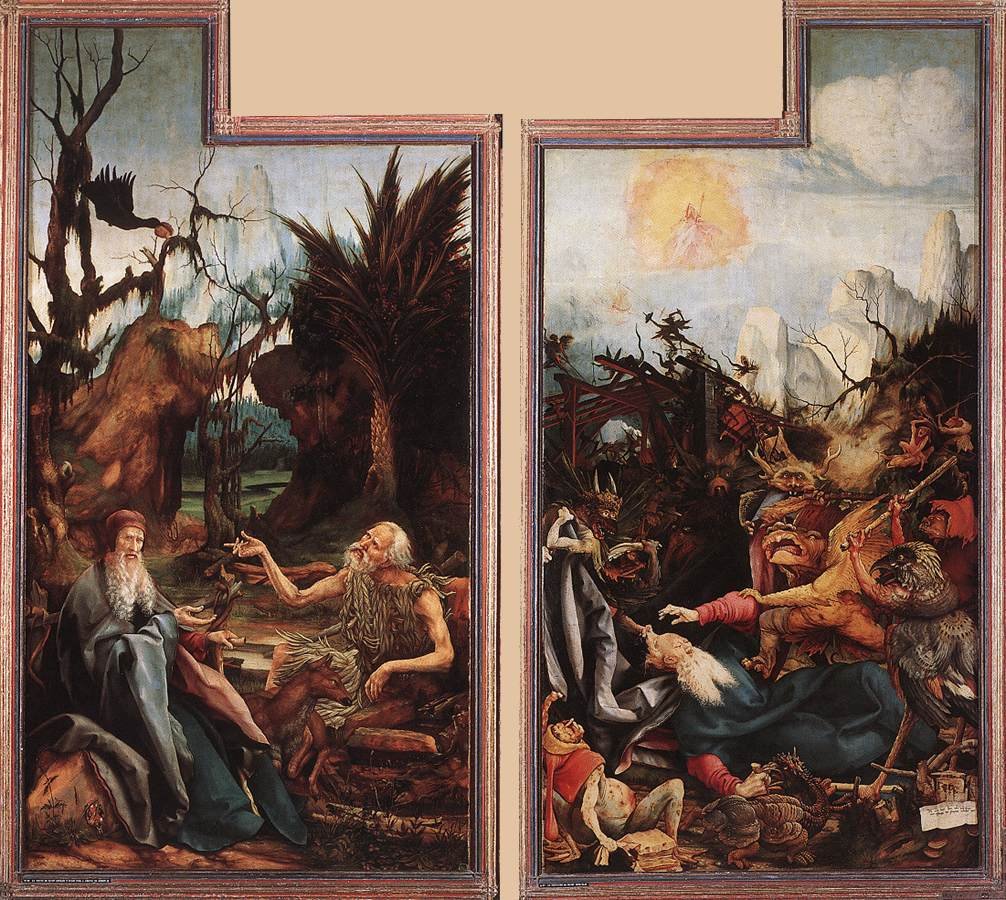 Visita de San Antonio a San Pablo y Tentación de San Antonio de Matthias Grünewald