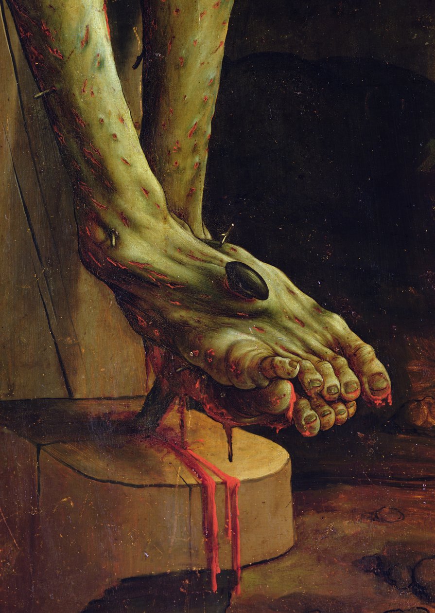 Retablo de Isenheim, ala interior (detalle del pie de Cristo en la escena de la Crucifixión) de Matthias Grünewald