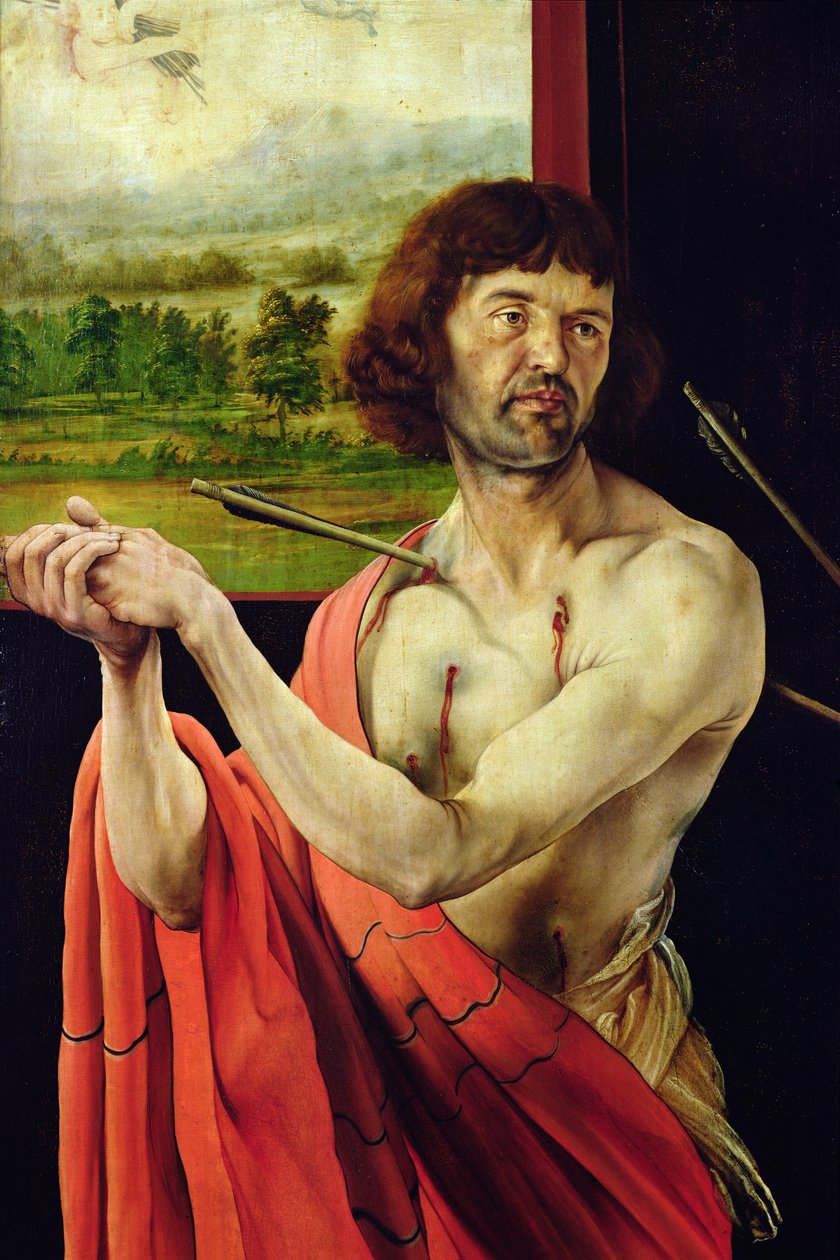 Retablo de Isenheim, ala interior (detalle de San Sebastián y paisaje) de Matthias Grünewald