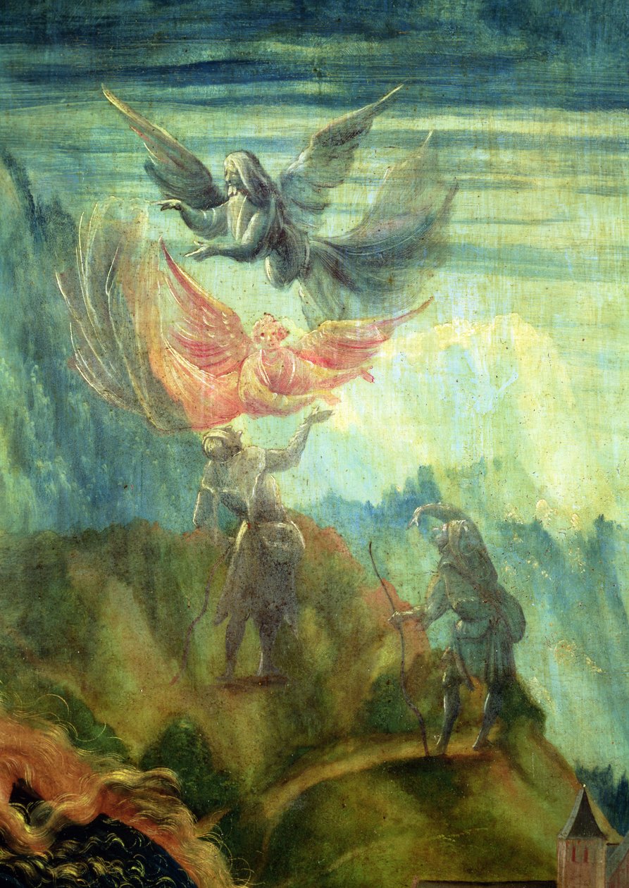 Retablo de Isenheim (detalle de la escena de la Natividad: el anuncio a los pastores) de Matthias Grünewald