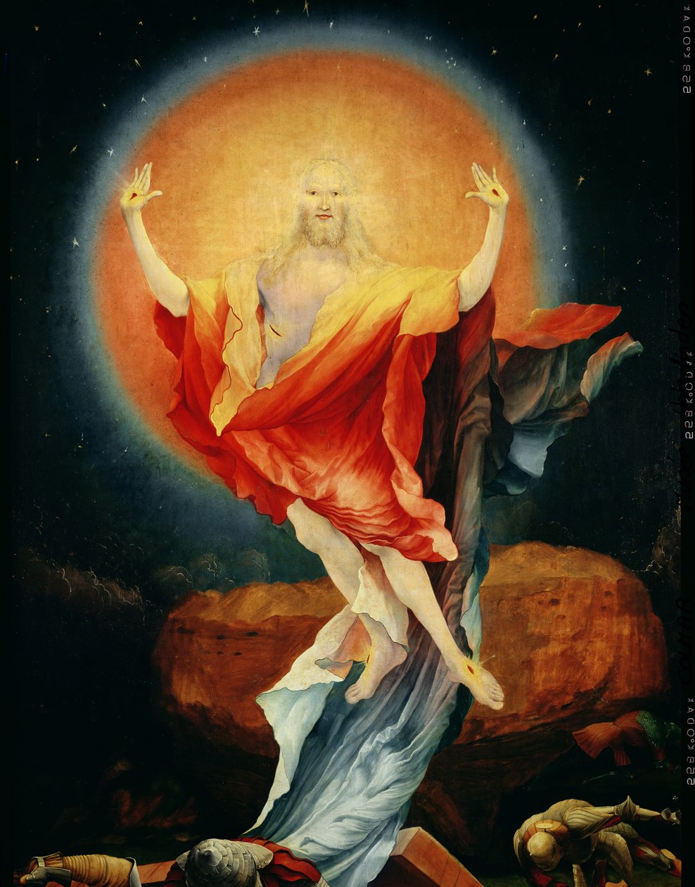 La resurrección de Cristo, del ala derecha del retablo de Isenheim (detalle) de Matthias Grünewald