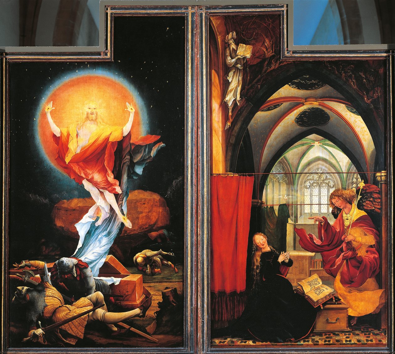 La Anunciación y la Resurrección de Cristo, detalle del Retablo de Isenheim de Matthias (c.1480 1528) Grunewald