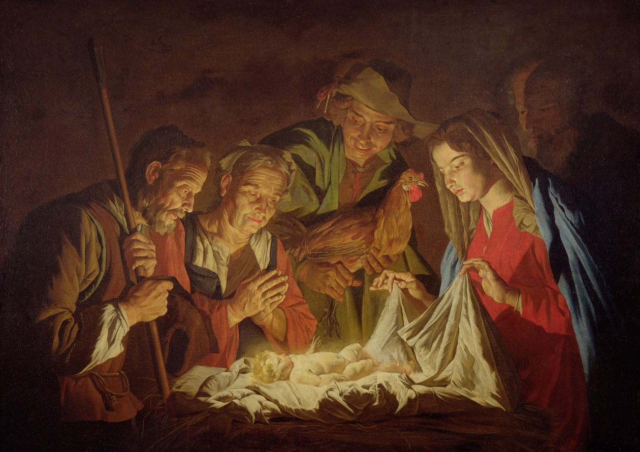 Adoración de los Pastores de Matthias (c.1600 p.1650) Stomer