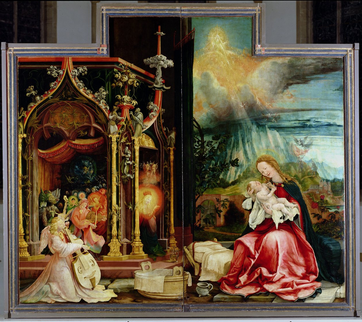 El retablo de Isenheim. Panel central: Concierto de ángeles y Natividad, 1506-1515 de Matthias Grünewald
