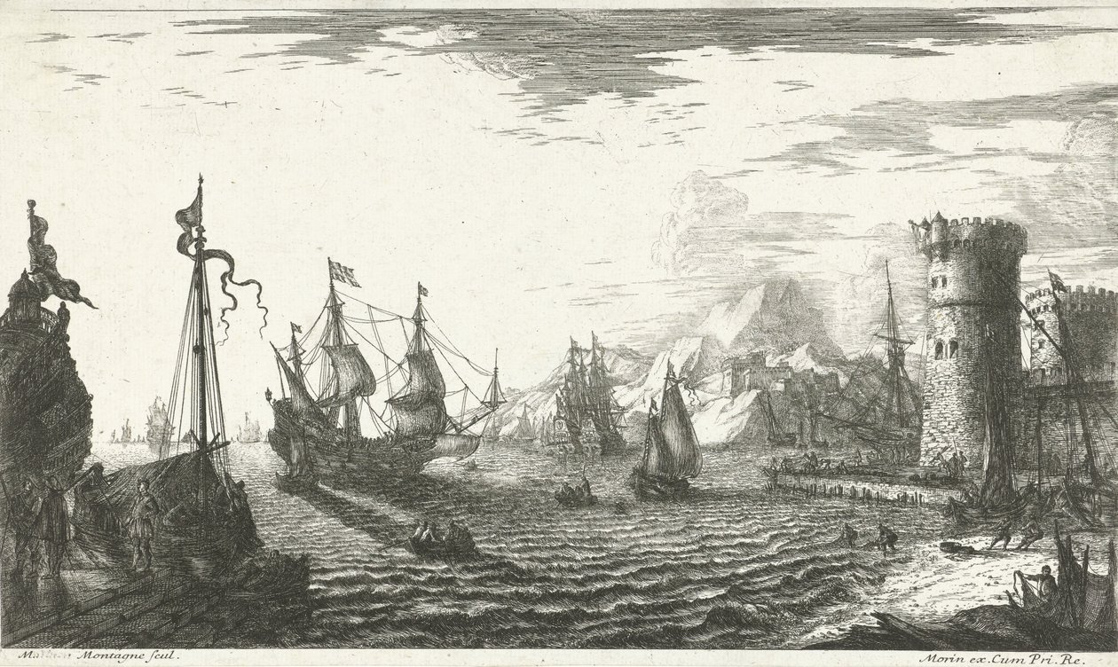 Puerto marítimo con barcos navegando en de Matthieu van Plattenberg