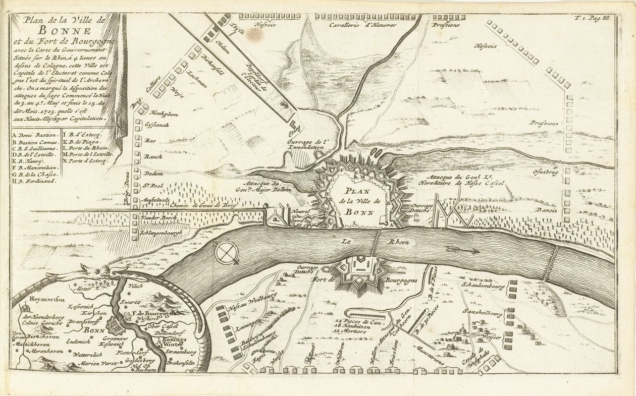 Beleg van Bonn, 1703 Plano de la Ciudad de Bonne y el Fuerte de Borgoña (...) (título sobre objeto) de Matthijs Pool (possibly)