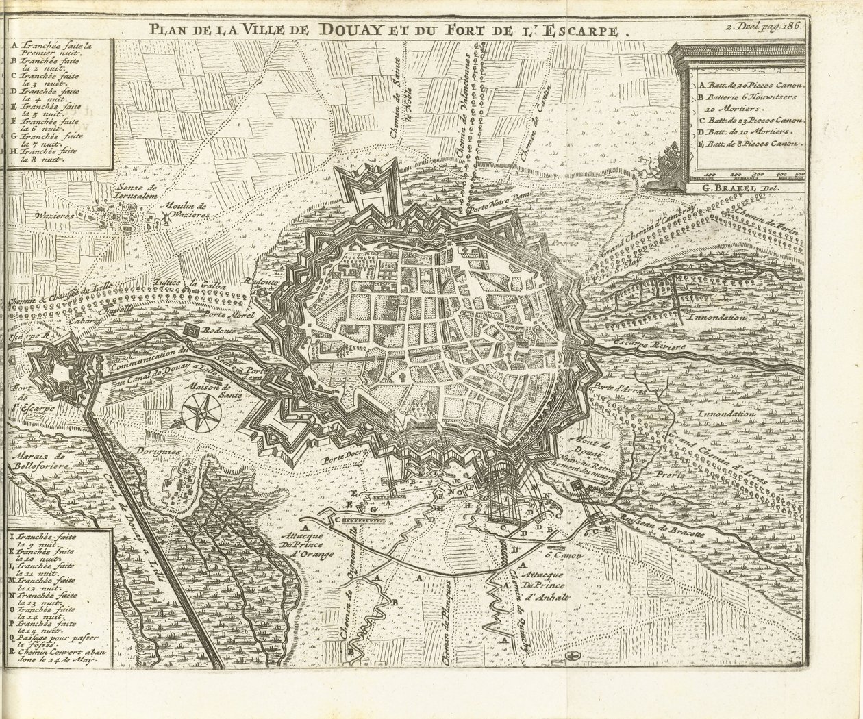 Asedio de Douai, 1710 Mapa de la Ciudad de Douay y el Fuerte de l
