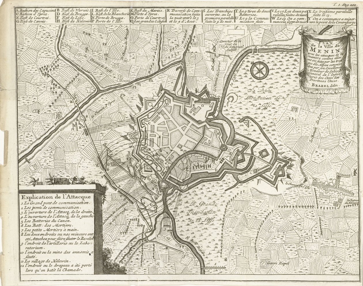 Asedio de Menin, 1706 Plan de la Ville de Menin (...) (título sobre objeto) de Matthijs Pool (possibly)