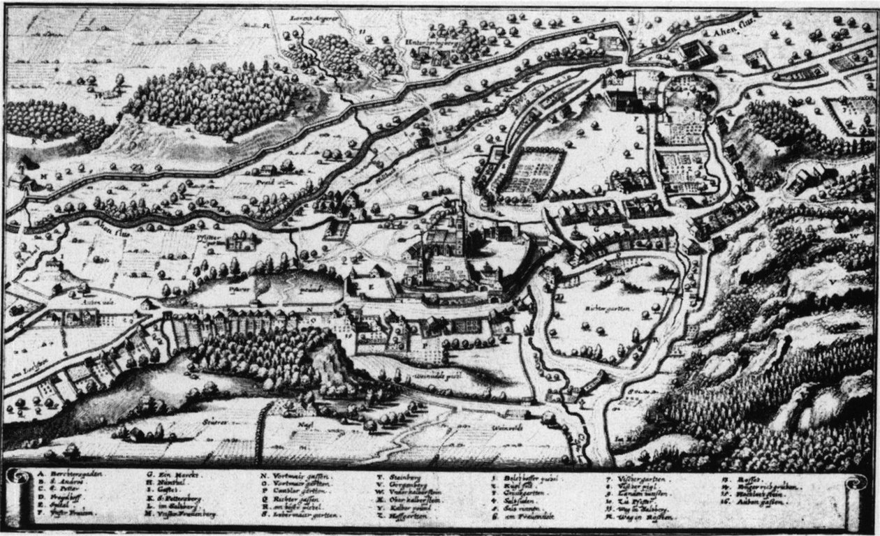 Grabado - Abadía y mercado de Berchtesgaden de Matthaus Merian