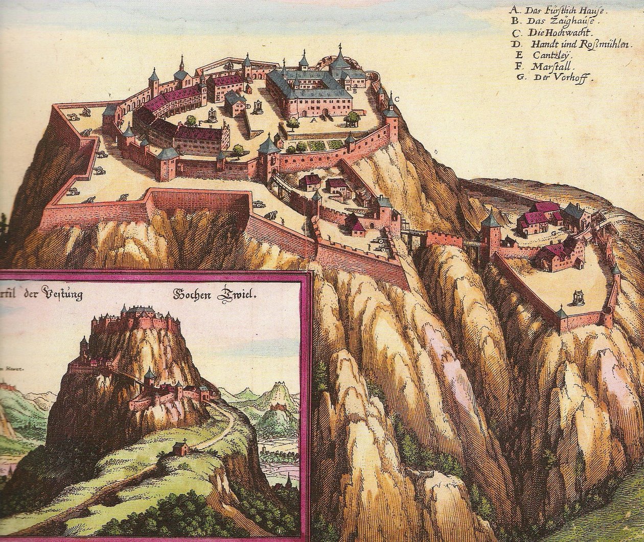 Castillo Hohentwiel en el sur de Alemania, cerca del Lago de Constanza de Matthaus the Elder Merian