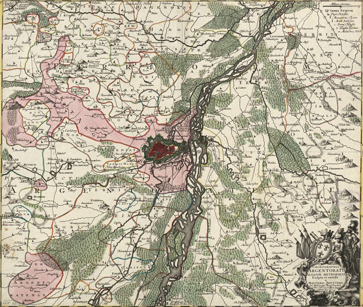 Mapa de Estrasburgo, capital de Alsacia de Georg Matthäus Seutter