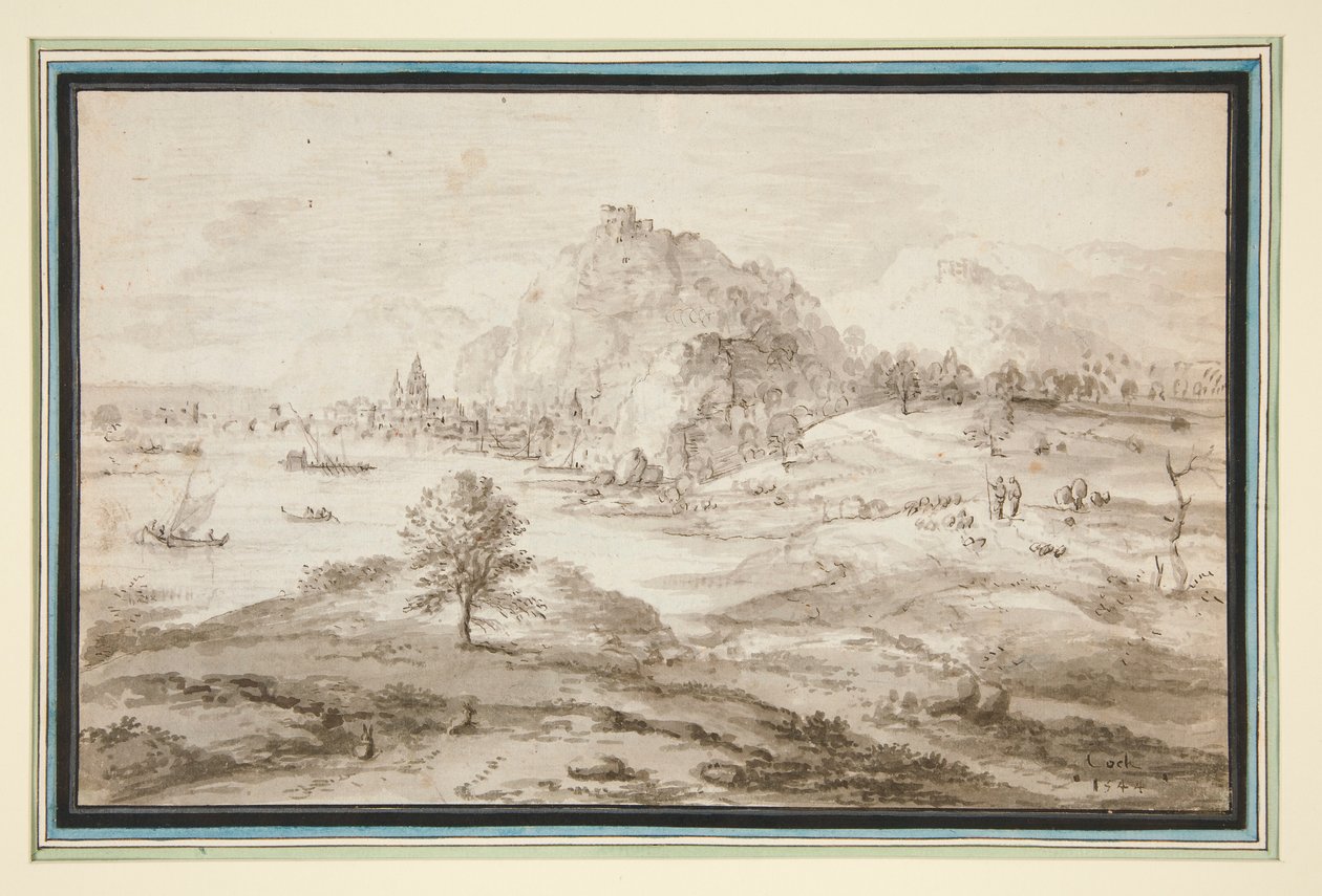paisaje montañoso con puerto y ciudad de Matthys Cock