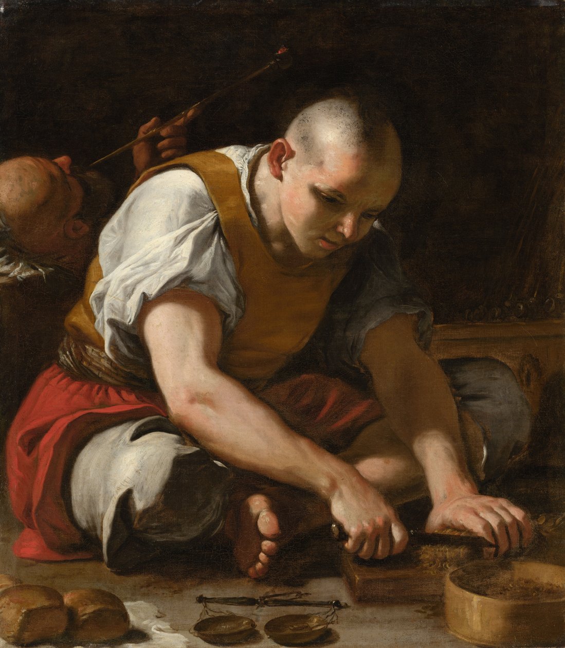 Un hombre cortando tabaco de Mattia Preti