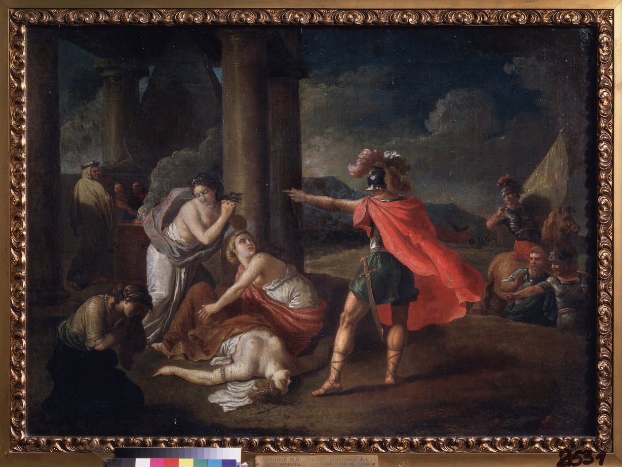 La muerte de Camilla, la hermana de Horace. Pintura de Matvei Ivanovich Puchinov (1716-1797), óleo sobre lienzo de Matvei Ivanovich Puchinov