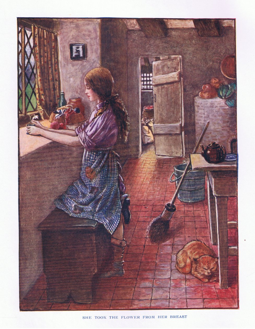 Ella tomó la flor de su pecho, ilustración de Los Cuentos de Hadas de Lady Ann, 1914 de Maud Tindal Atkinson