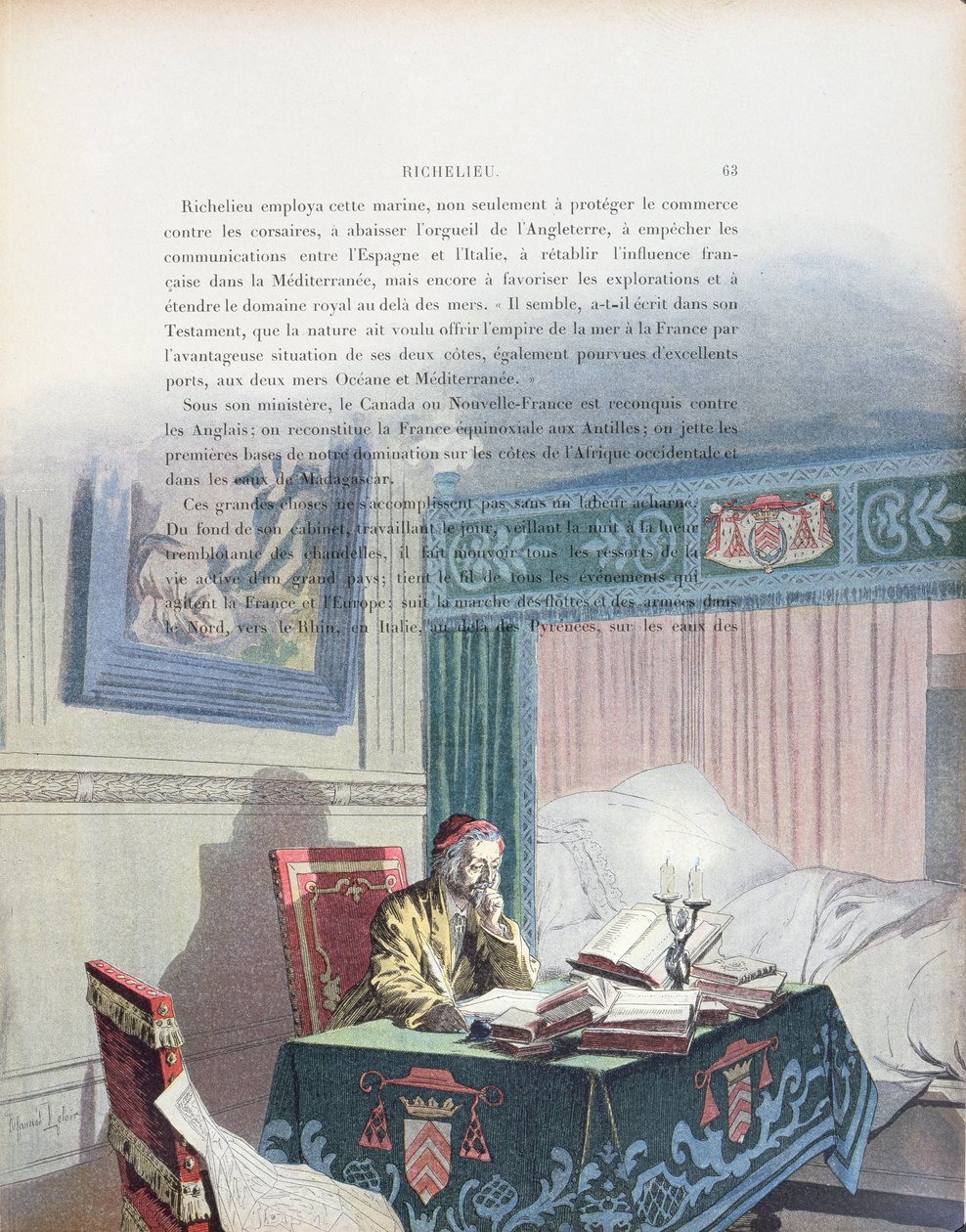 Armand-Jean du Plessis, Cardenal de Richelieu (1585-1642) como un anciano, ilustración de una vida de Richelieu por Theodore Camu, 1910 de Maurice Leloir