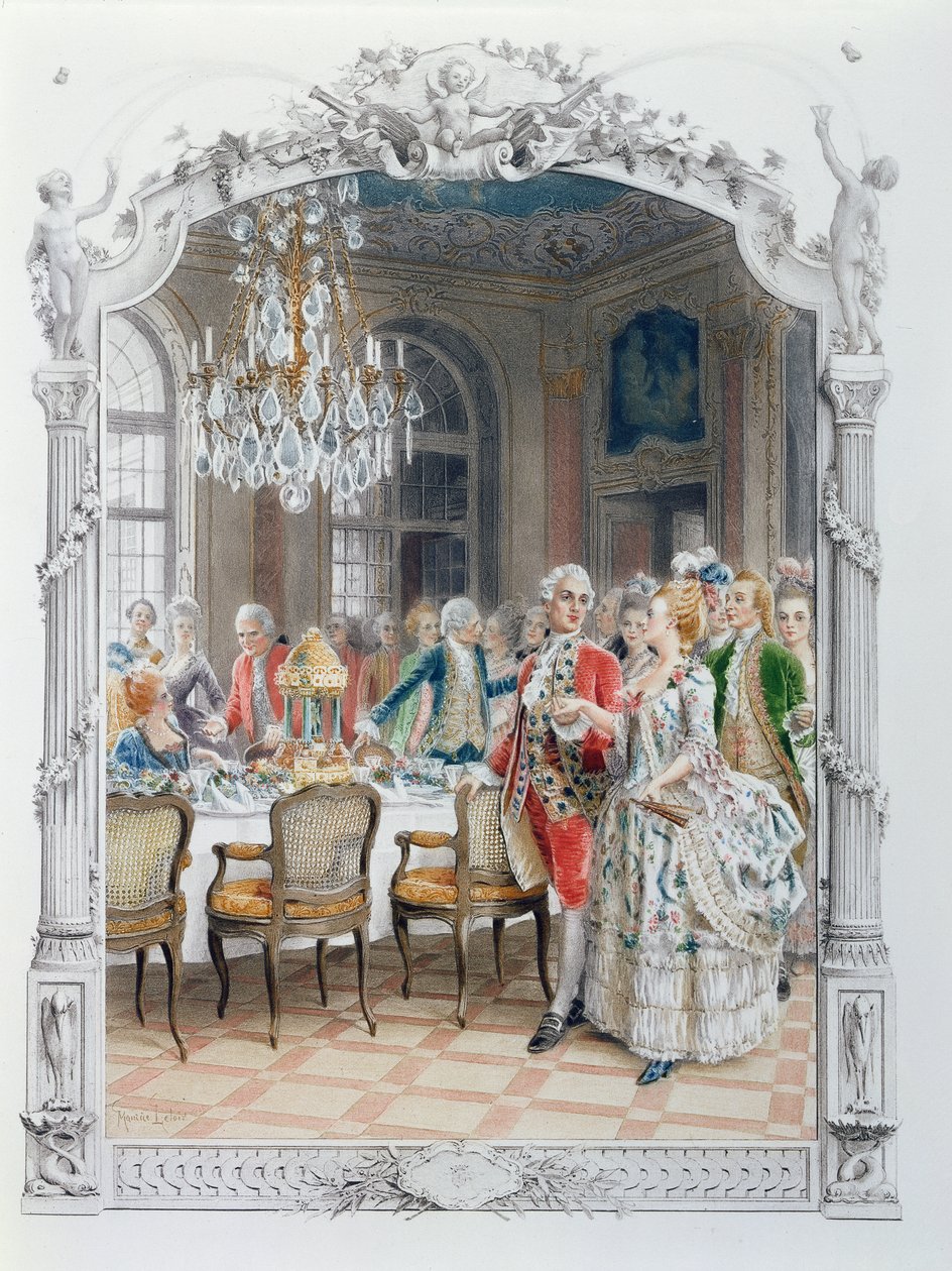 Comida elegante durante el siglo XVIII, ilustración de 