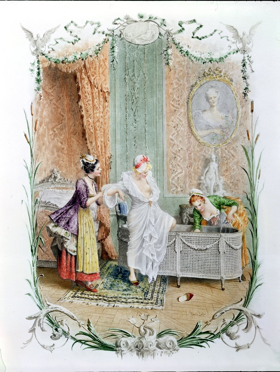El baño matutino, ilustración de la vida elegante parisina en la segunda mitad del siglo XVIII, c.1890 de Maurice Leloir
