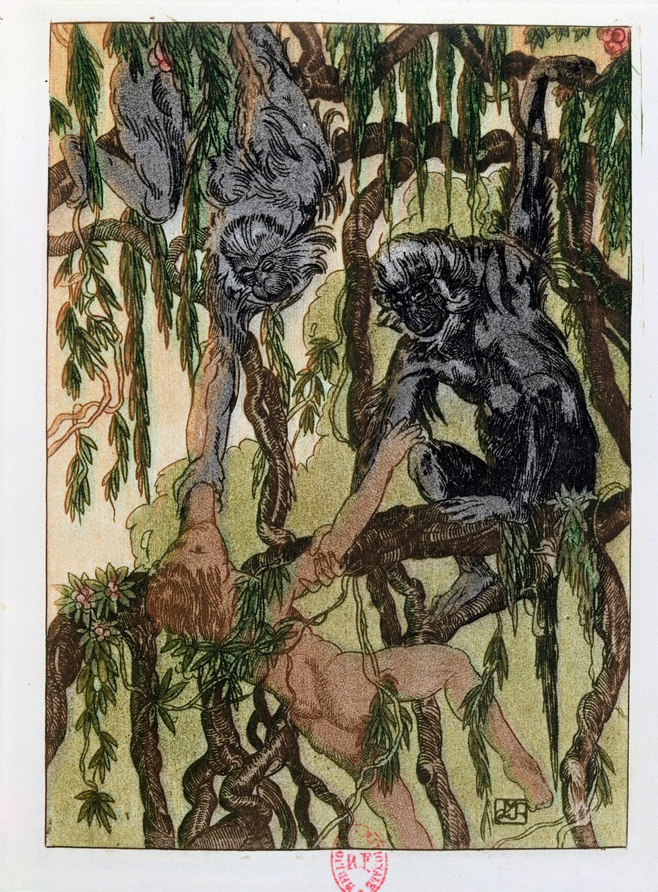 Mowgli y los Monos, ilustración de 