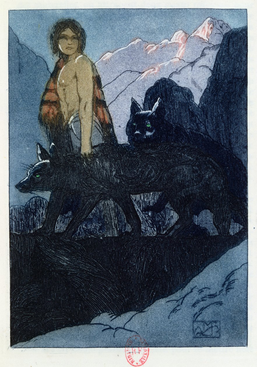 Mowgli y los lobos, ilustración de 