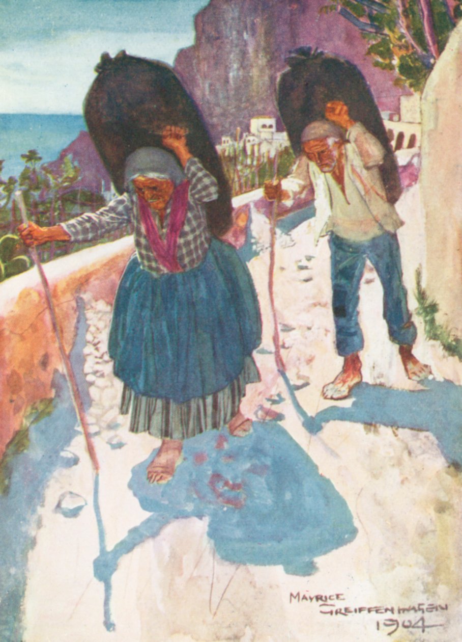 Carboneros, Amalfi (litografía en color) de Maurice (after) Greiffenhagen