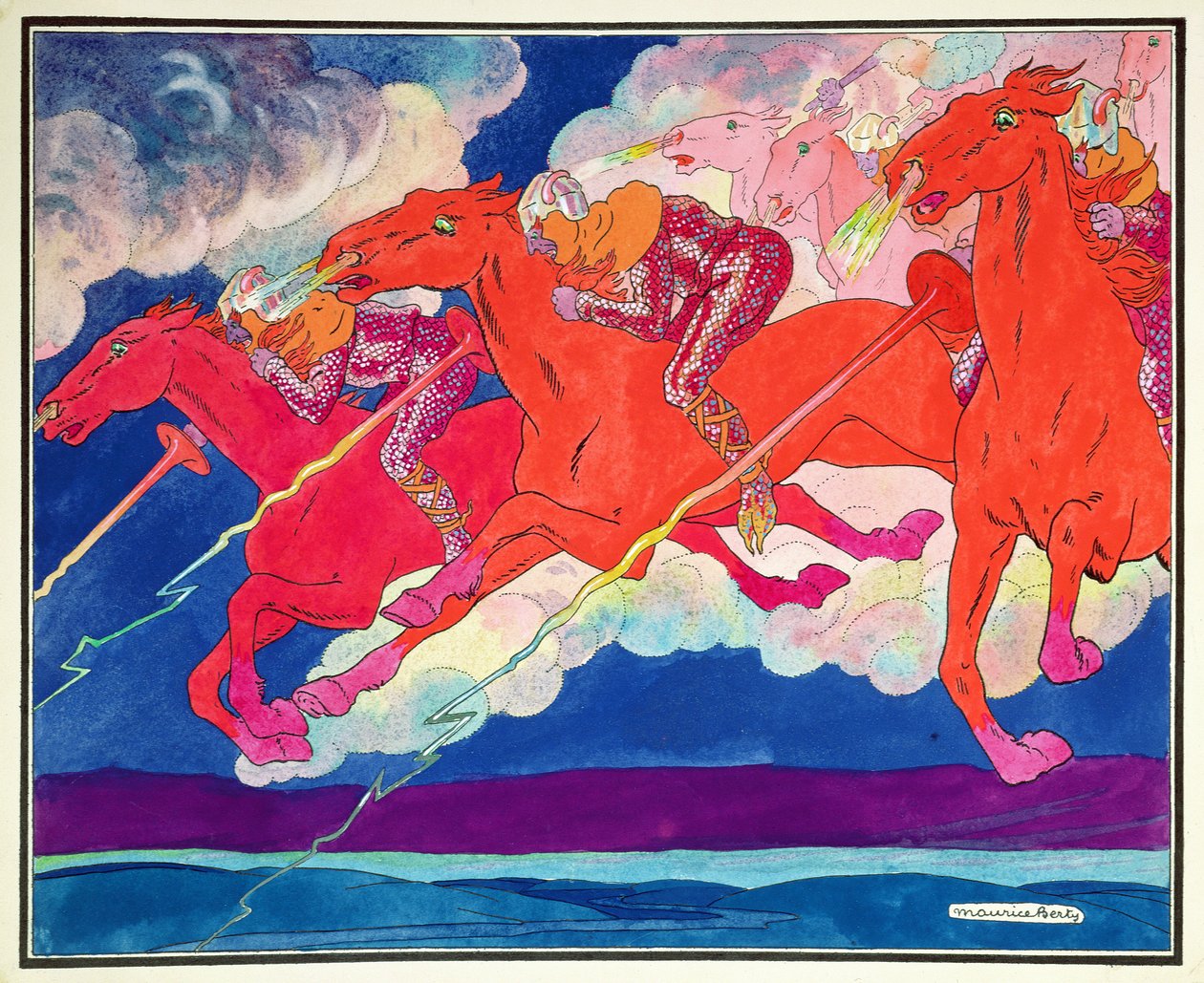 Las legiones de Atila bajando del cielo, c.1920 (acuarela sobre papel) de Maurice Berty