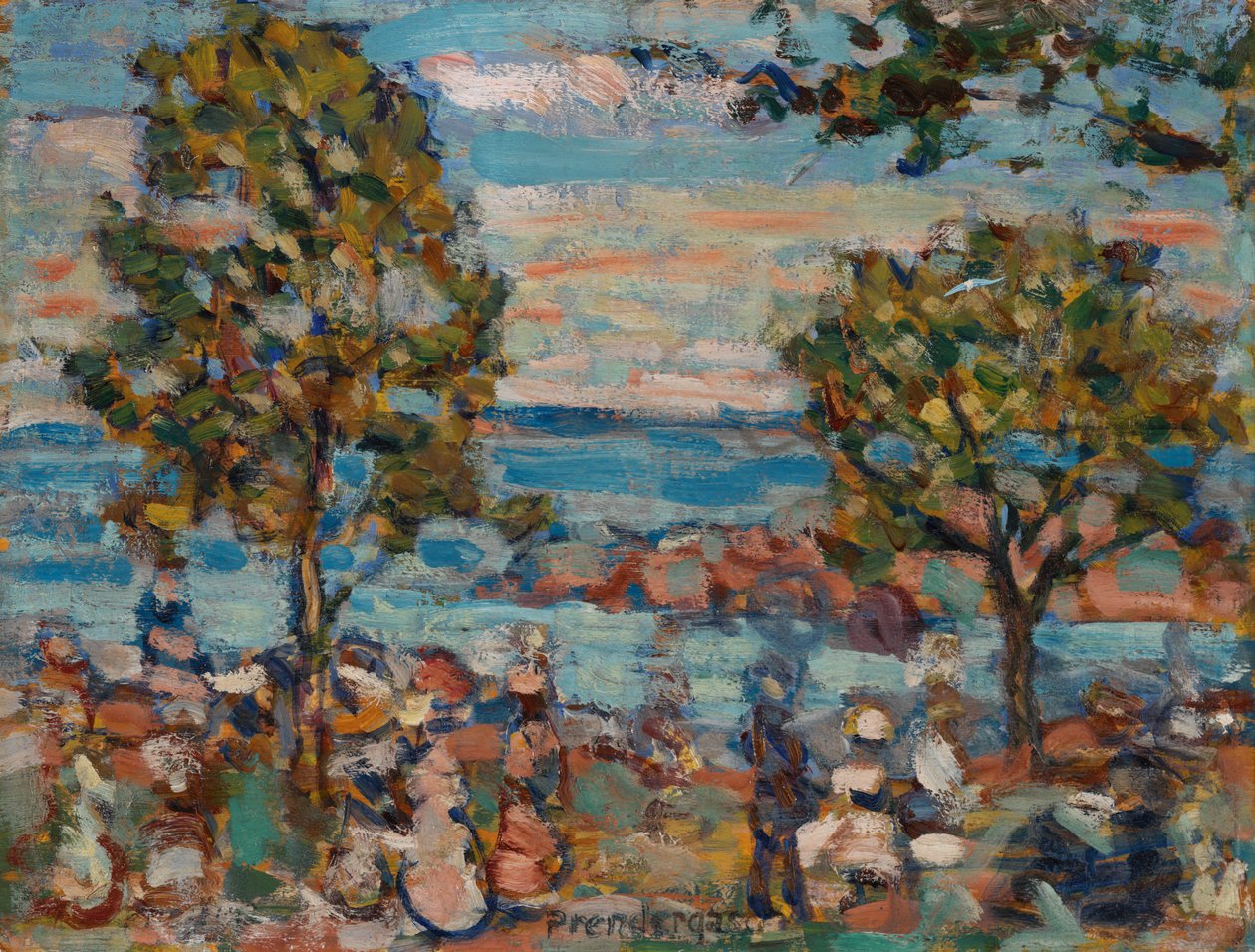 escena de playa con dos árboles de Maurice Brazil Prendergast
