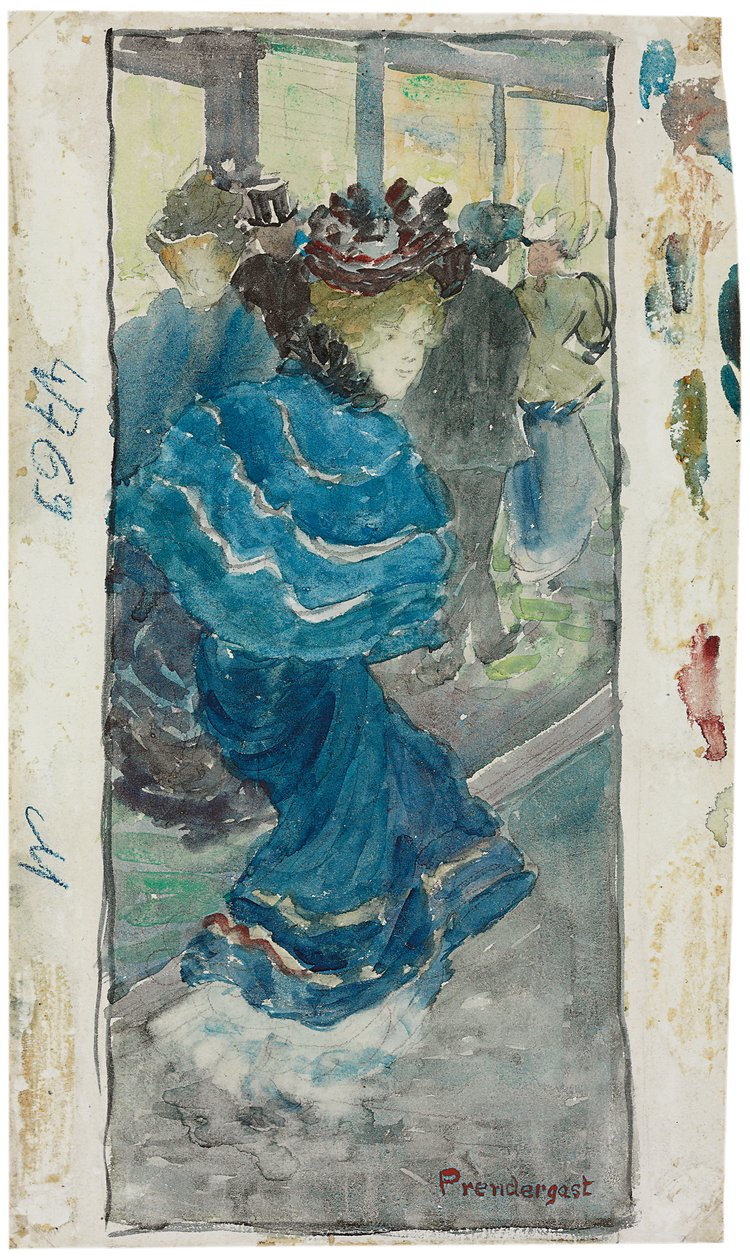 Mujer elegante con vestido azul, c.1893-94 de Maurice Brazil Prendergast