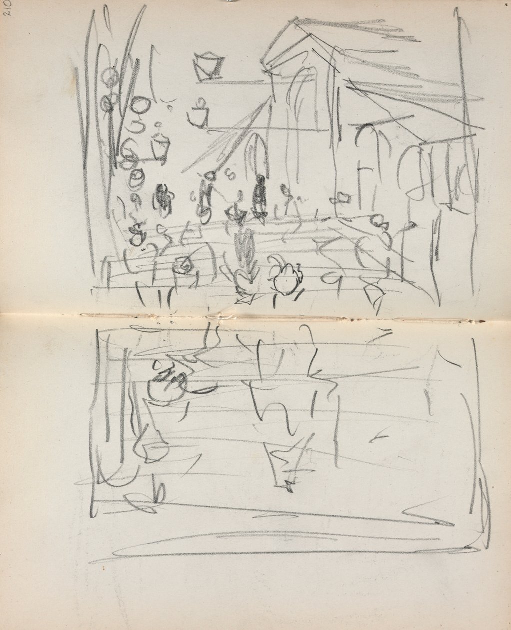 Cuaderno de Bocetos Italiano: Puente con Figuras página 209 y 210, 1898-1899 de Maurice Brazil Prendergast