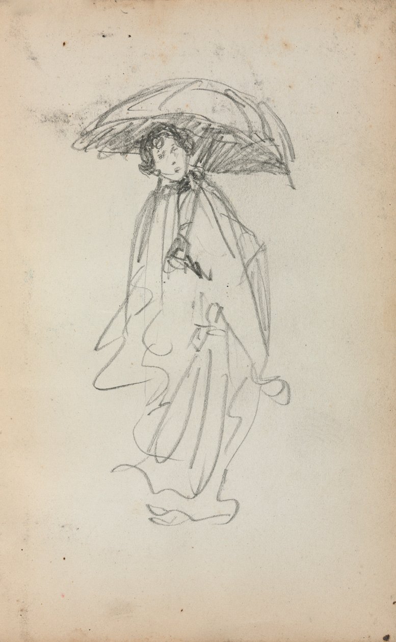 Cuaderno de bocetos italiano: Mujer de pie con parasol (página 259), 1898-1899 de Maurice Brazil Prendergast
