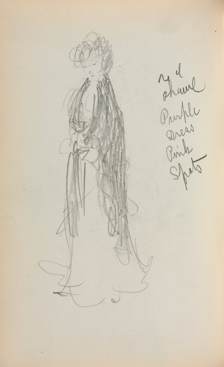 Cuaderno de bocetos italiano: Mujer de pie con chal página 53, 1898-1899 de Maurice Brazil Prendergast