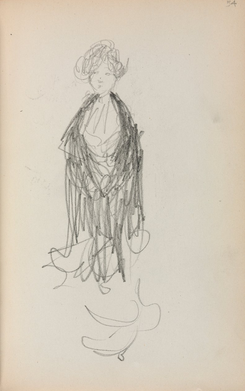 Cuaderno de bocetos italiano: Mujer de pie con chal página 54, 1898-1899 de Maurice Brazil Prendergast