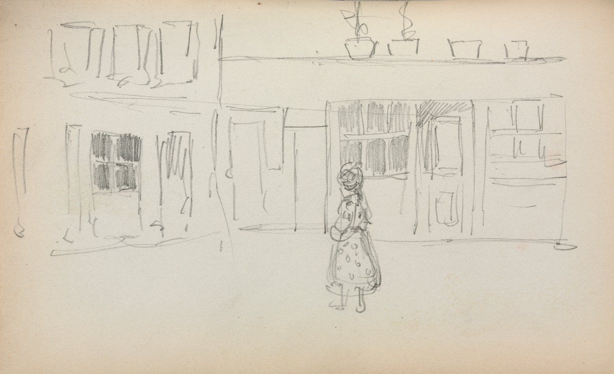 Cuaderno de bocetos italiano: Escena callejera con una niña, página 159, 1898-1899 de Maurice Brazil Prendergast