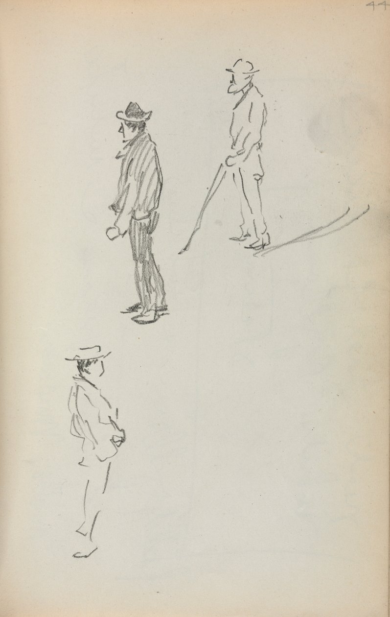 Cuaderno de bocetos italiano: Tres hombres de pie, página 44, 1898-1899 de Maurice Brazil Prendergast
