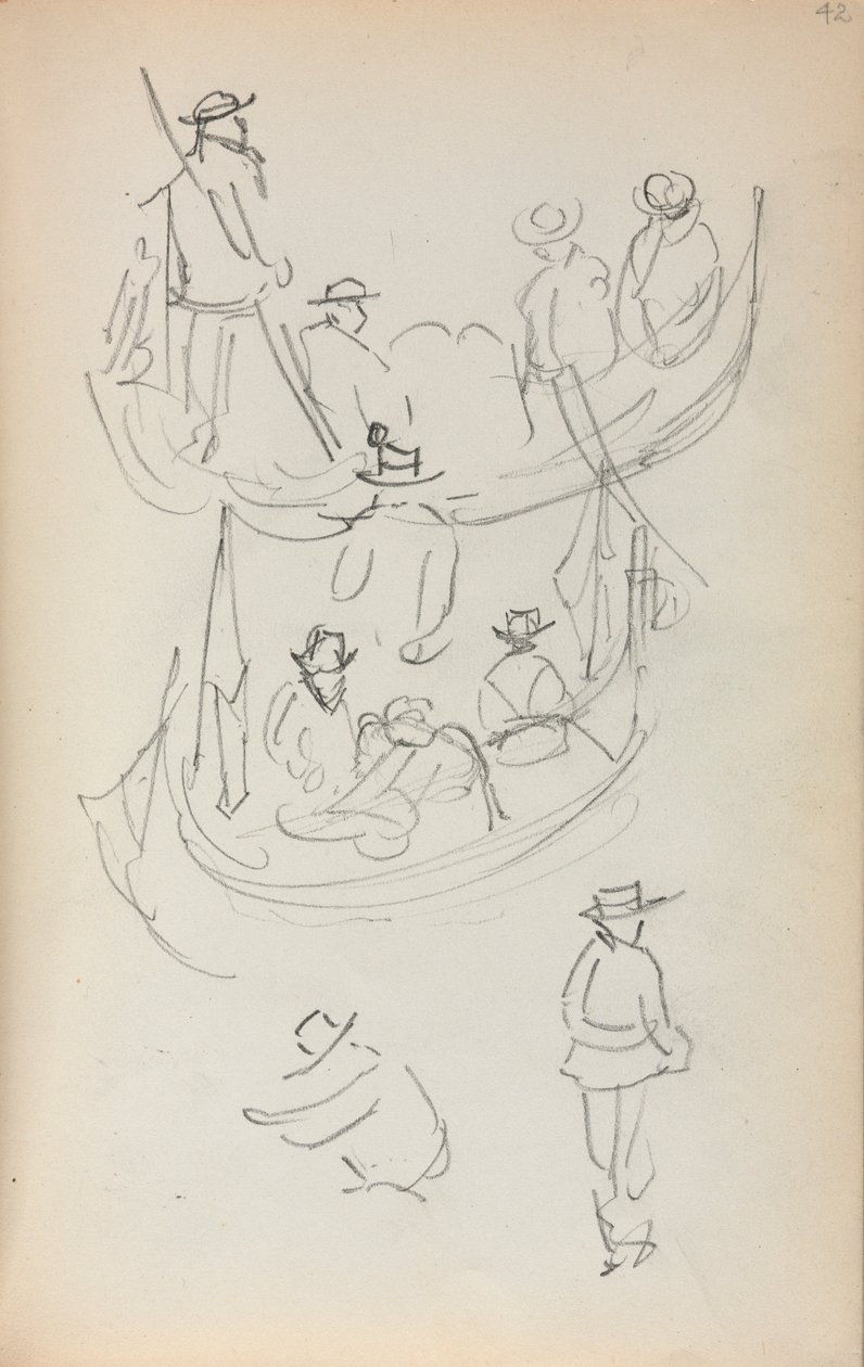 Cuaderno de Bocetos Italiano: Dos Góndolas con figuras, 1898-1899 de Maurice Brazil Prendergast