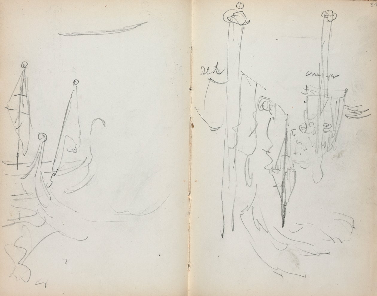 Cuaderno de bocetos italiano: Vista del puerto veneciano página 33 y 34, 1898-1899 de Maurice Brazil Prendergast