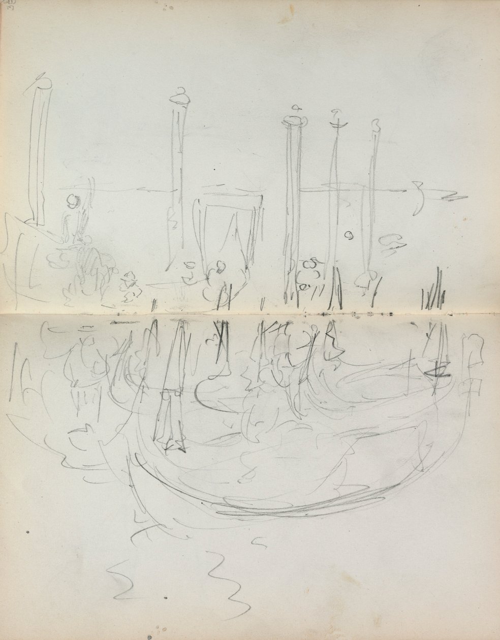 Cuaderno de bocetos italiano: Vista del puerto veneciano página 37 y 38 de Maurice Brazil Prendergast