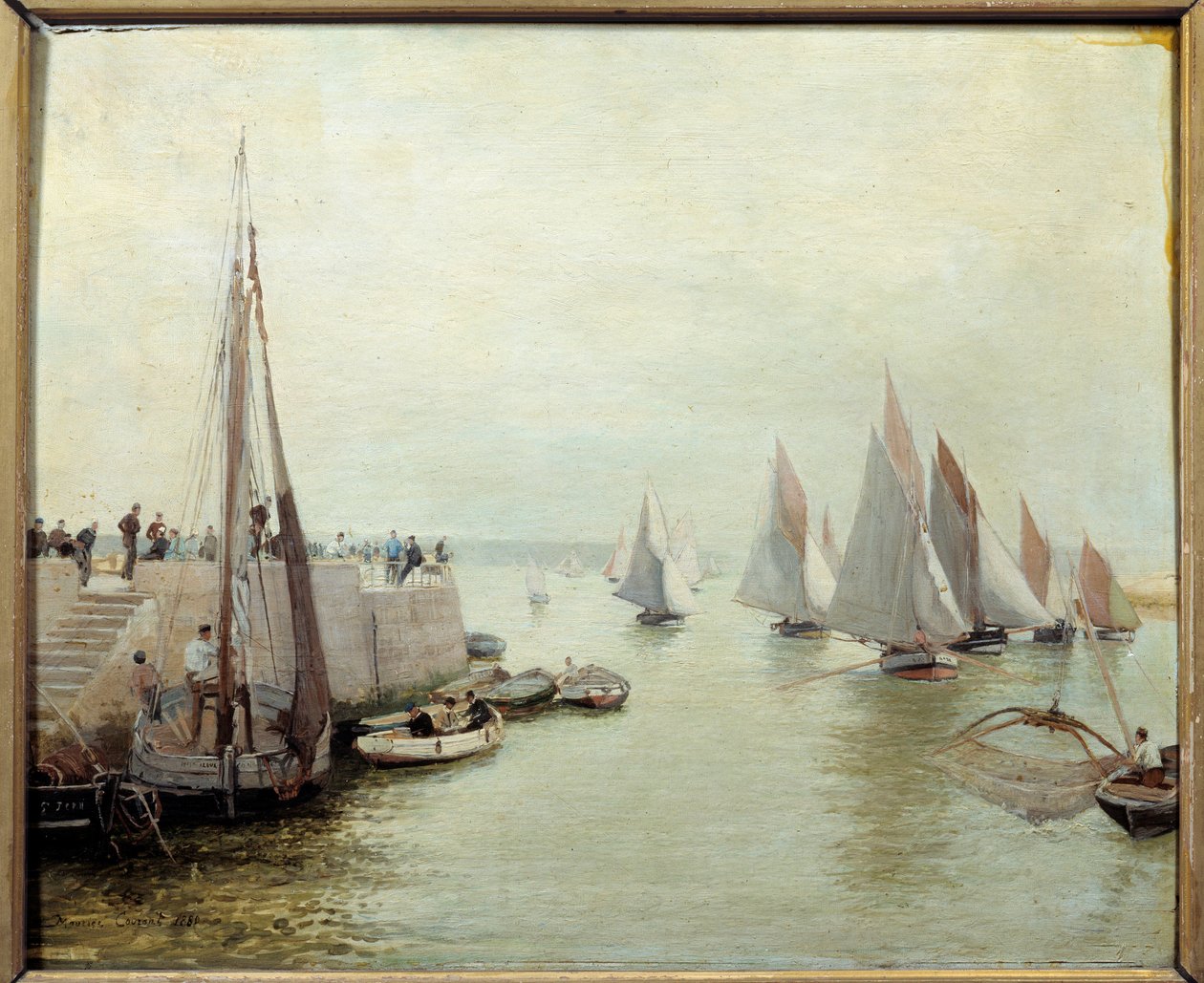 El regreso de la pesca en 1880. Pintura de Courant Maurice (1847-1925) de Maurice Courant
