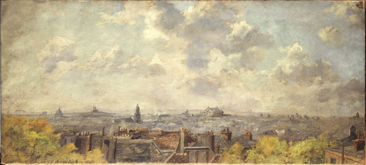 Vista panorámica de París, tomada desde la rue Victor-Massé, en 4-1886 (óleo sobre lienzo) de Maurice Dainville