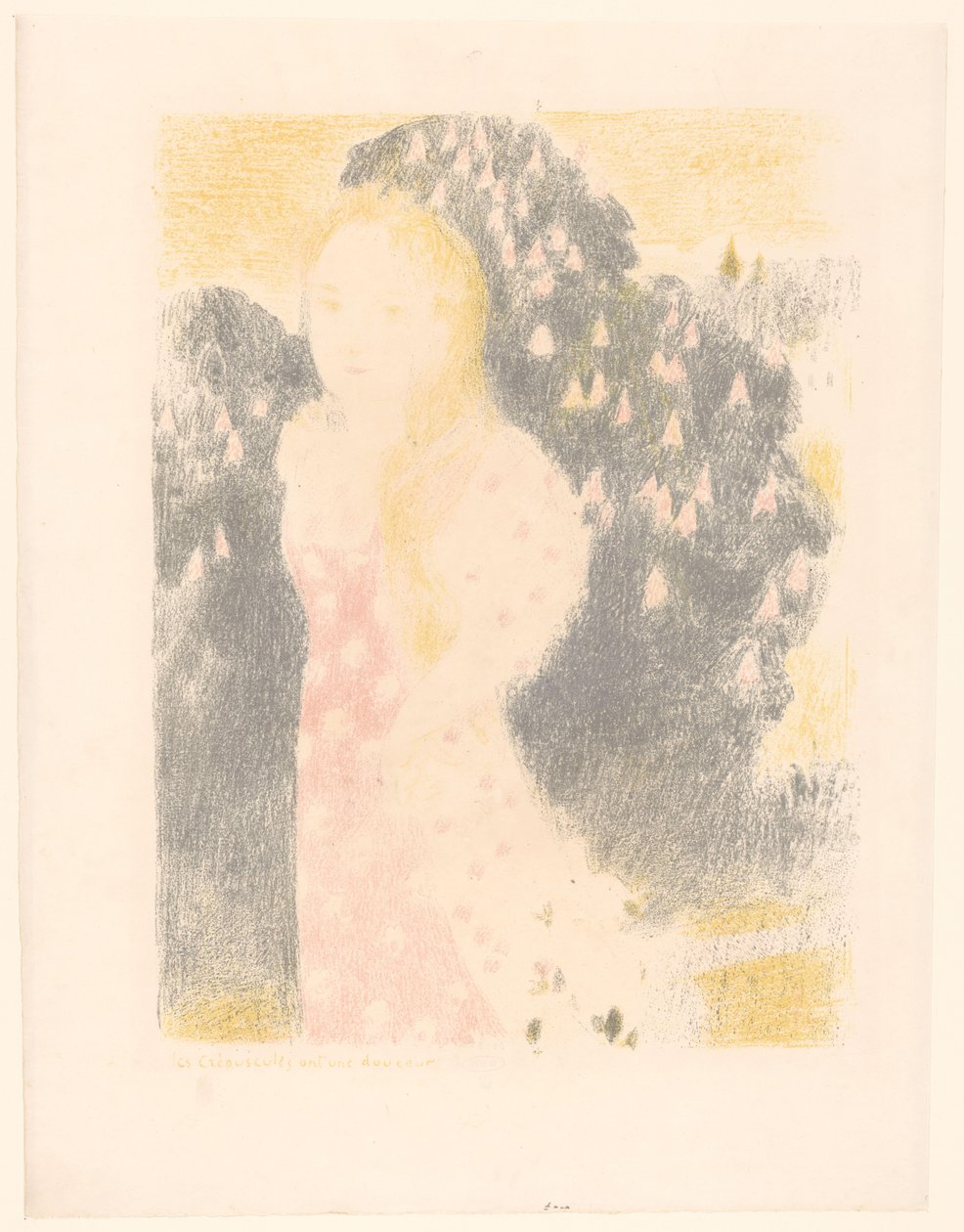Chica delante de un arbusto en flor
Les crépuscules ont une douceur (título en el objeto)
Representaciones del amor (título de la serie)
Amour (título de la serie) de Maurice Denis