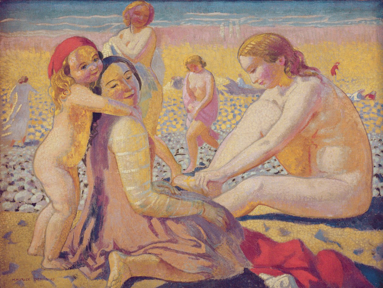 En la playa con un sombrero rojo de Maurice Denis