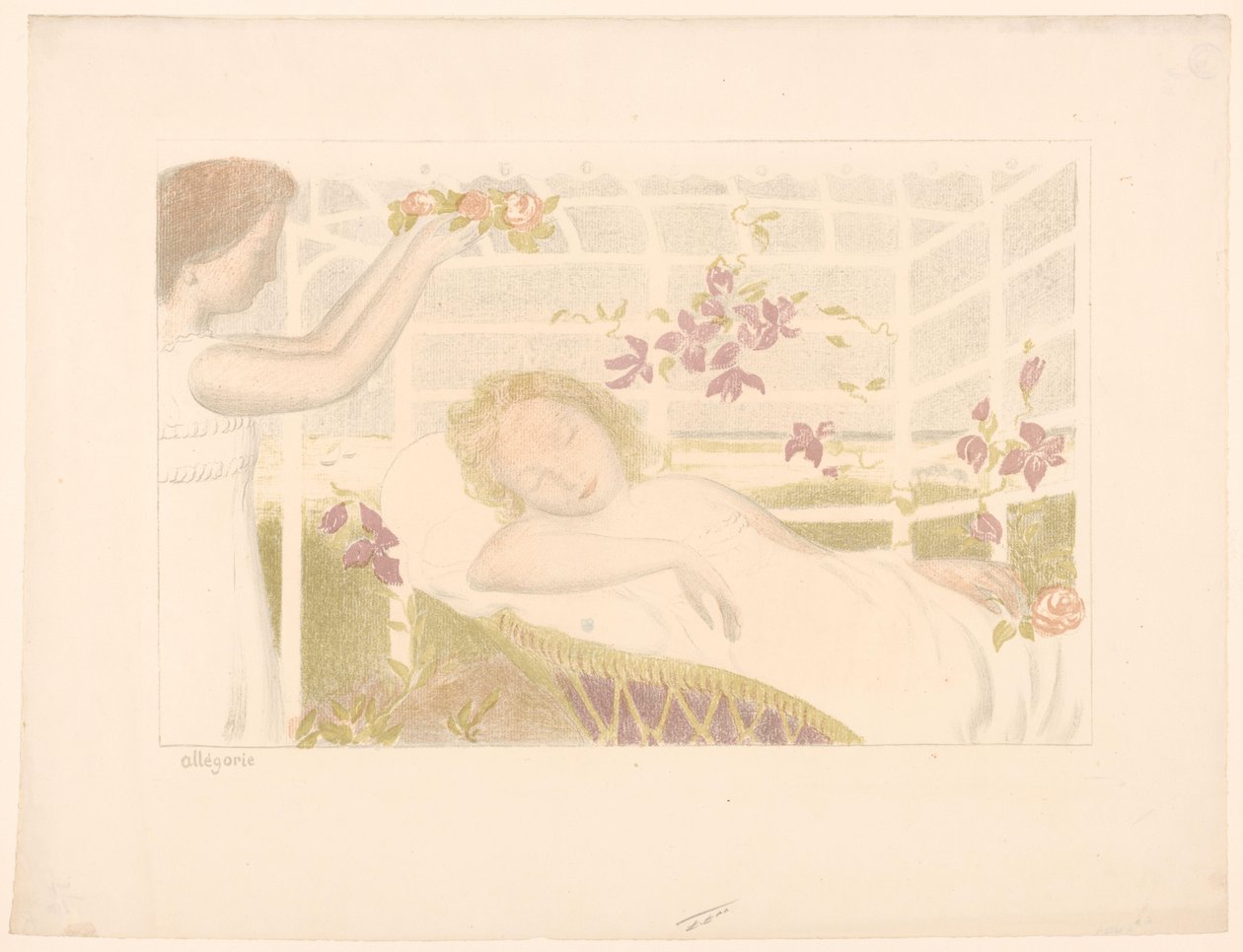 Una niña dormida recibe una guirnalda de flores
Allégorie (título del objeto)
Representaciones del amor (título de la serie)
Amour (título de la serie) de Maurice Denis