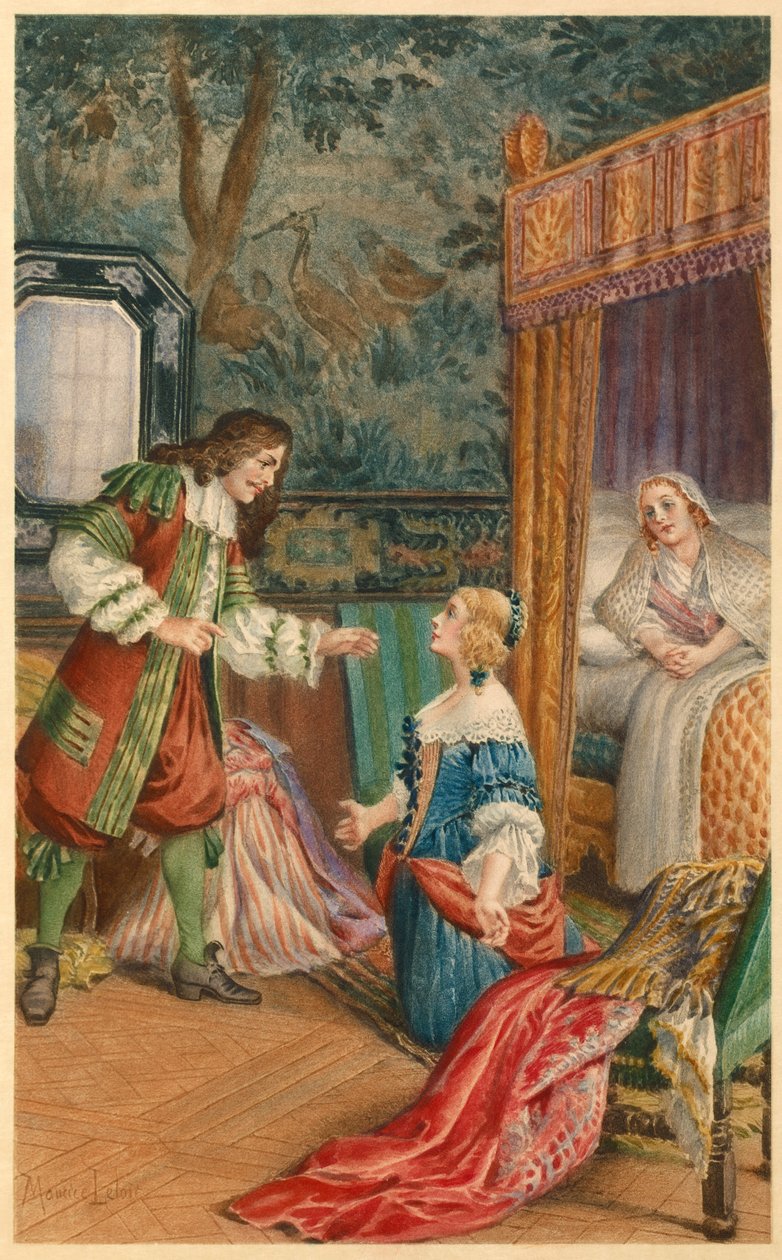 Disputa entre Armande y Moliere (ilustración) de Maurice Leloir
