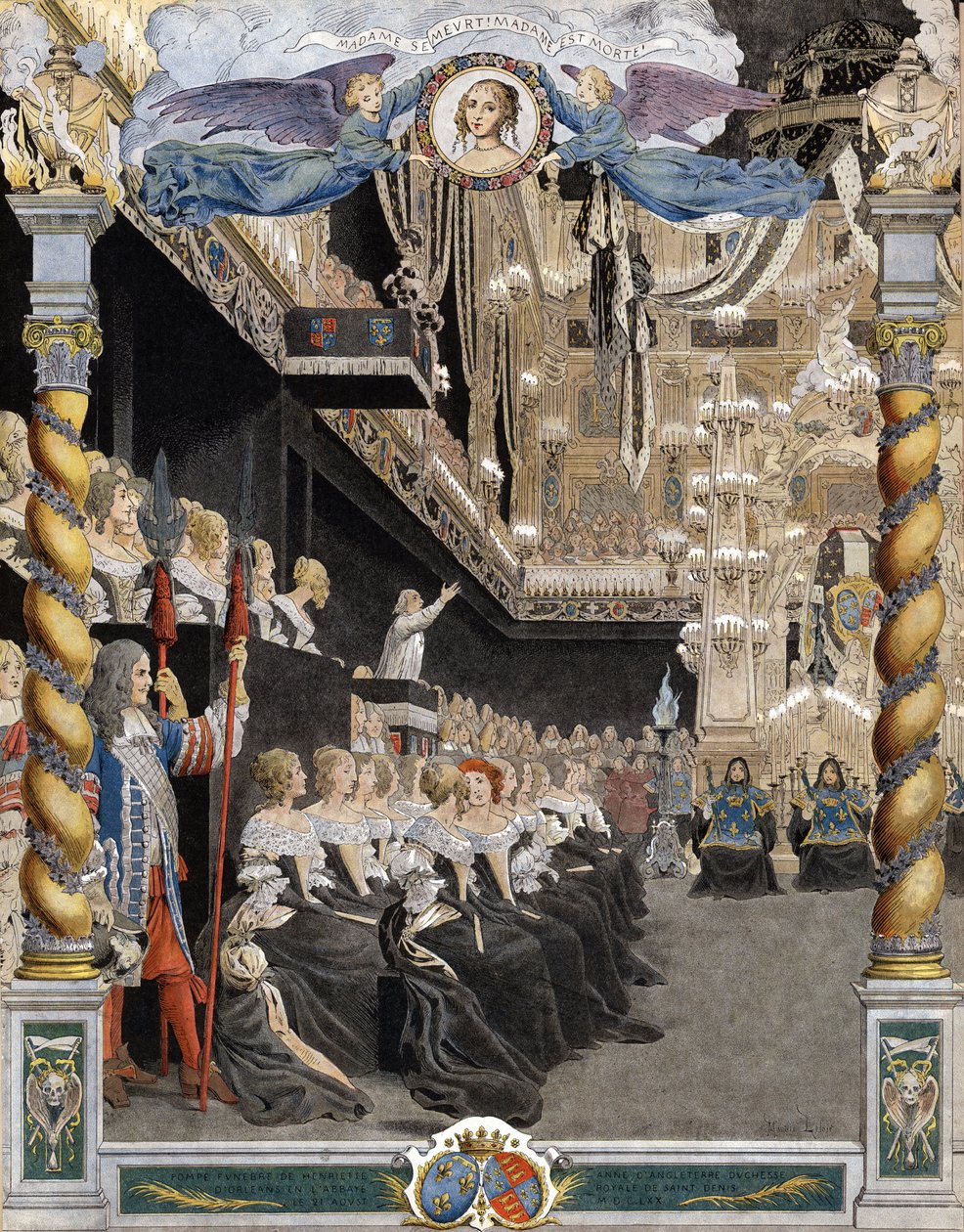 Funeral de Henriette Anne de Inglaterra (1644-1670), en la Basílica de Saint Denis el 21 de agosto de Maurice Leloir